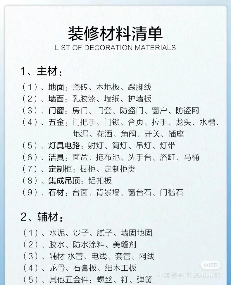 房子装修材料清单推荐装修材料购买注意事项