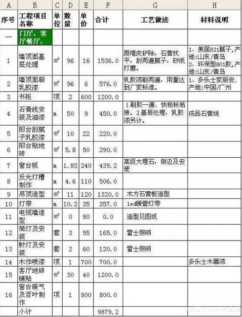 求一份年成都装修报价清单