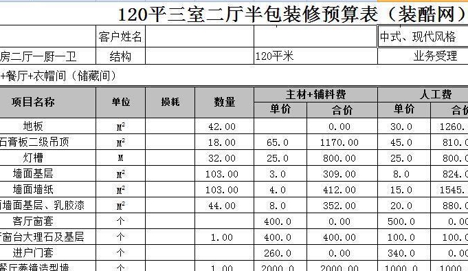 平米装修半包价格大概要多少