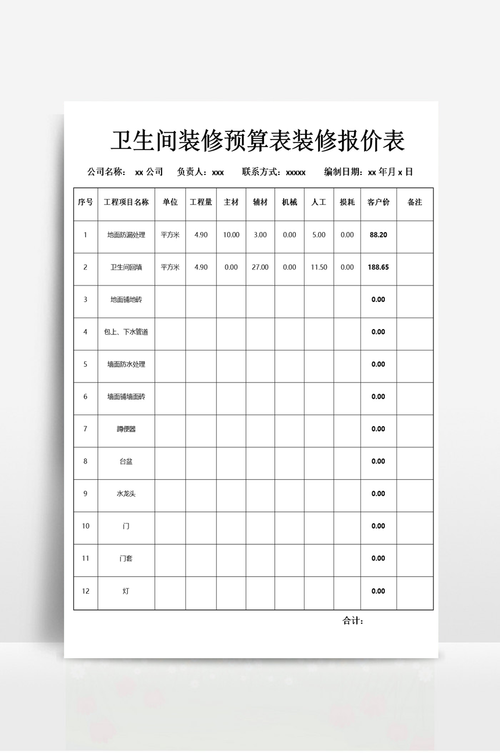 卫生间装修多少钱卫生间装修报价单